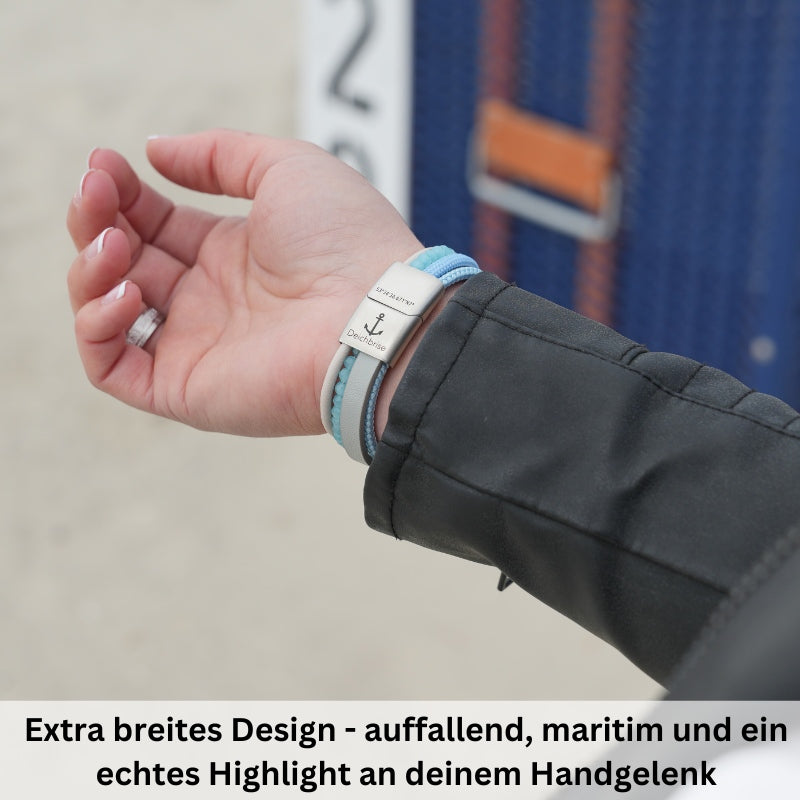 Armband Welle (Multistrang) mit Segelseil, Leder & Glasperlen