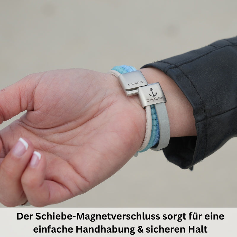 Armband Welle (Multistrang) mit Segelseil, Leder & Glasperlen