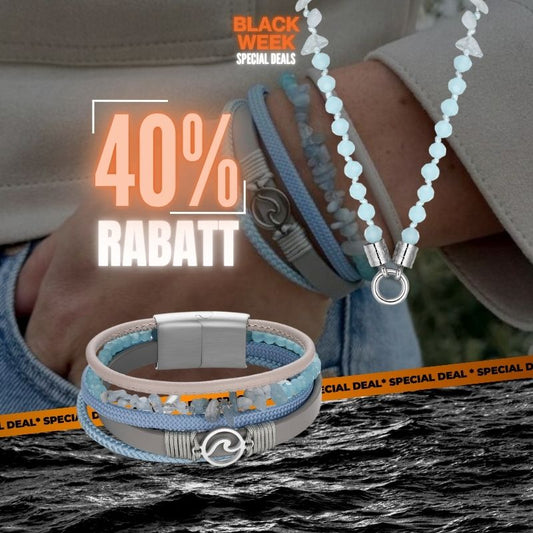 Schmuckset "Glasperlenblau & Welle" - Kette mit Armband