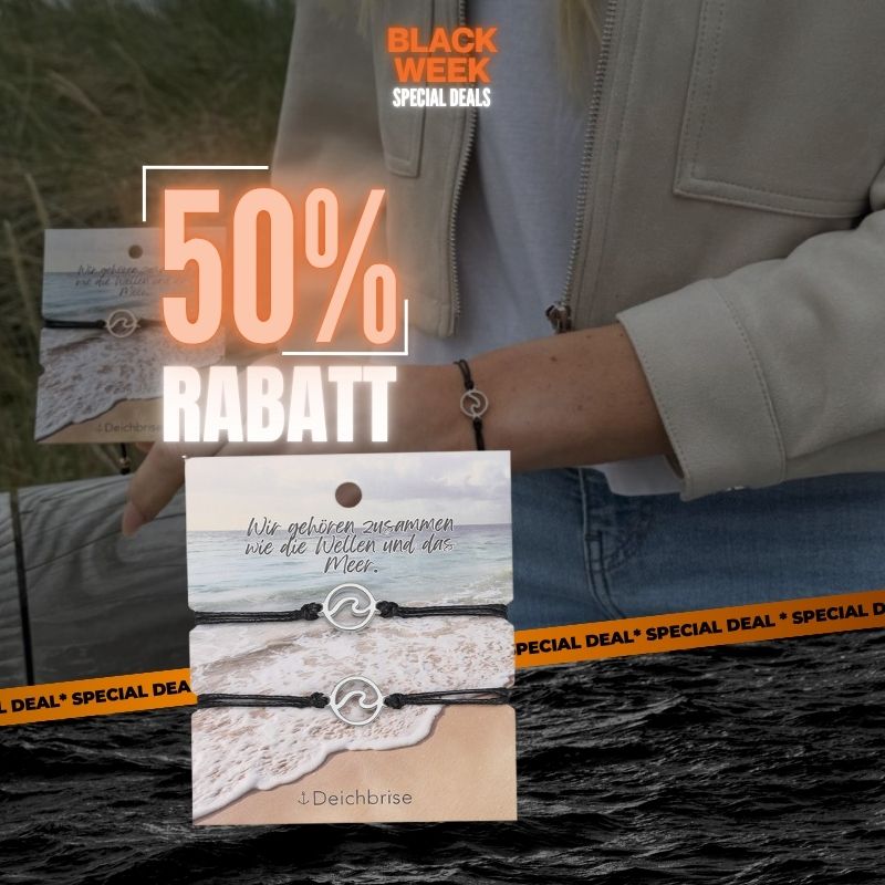 Freundschaftsarmbänder Welle (2 Stück) aus Wachs-Seil & Edelstahl