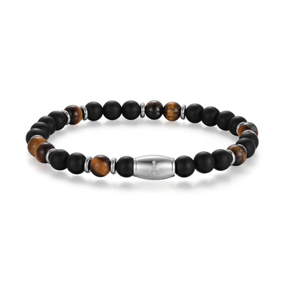 Armband Black Beach Onyx, Tiger-Eye, Edelstahl