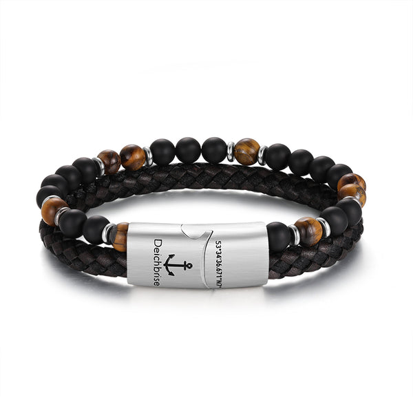 Armband Black Beach (Multistrang) Leder, Edelstahl, Onyx & Tiger-Eye (Kapitän rockt)