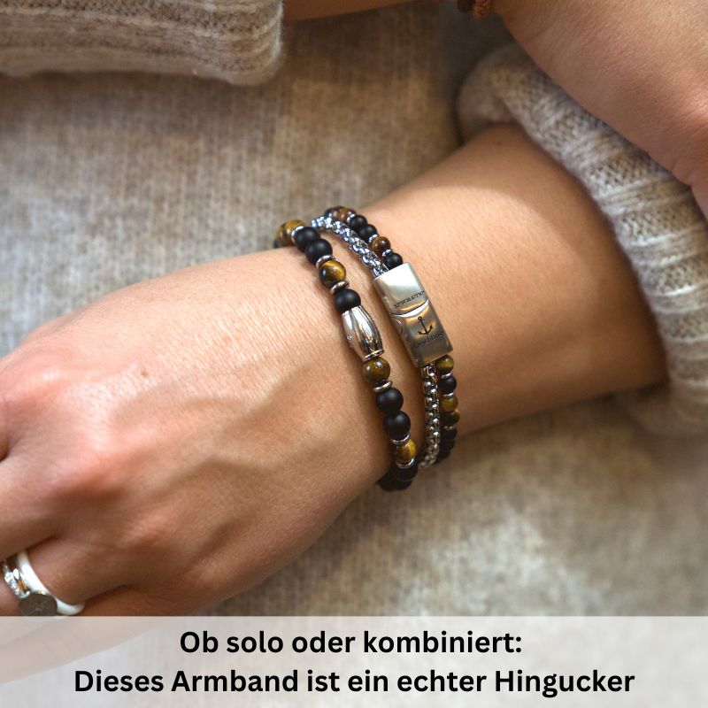 Armband Black Beach Onyx, Tiger-Eye, Edelstahl