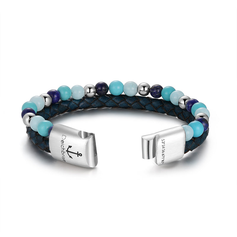 Armband Blue Playa (Multistrang) Vintage-Leder, Turquoise, Amazonit Jade & Lapis Lazuli