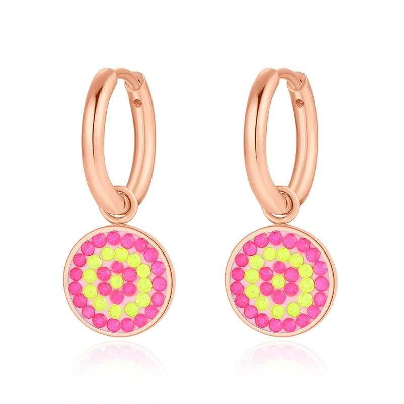 Charm für Ohrringe (Creolen) Bling Bling (neongelb-pink) (groß) aus Edelstahl (Paar)
