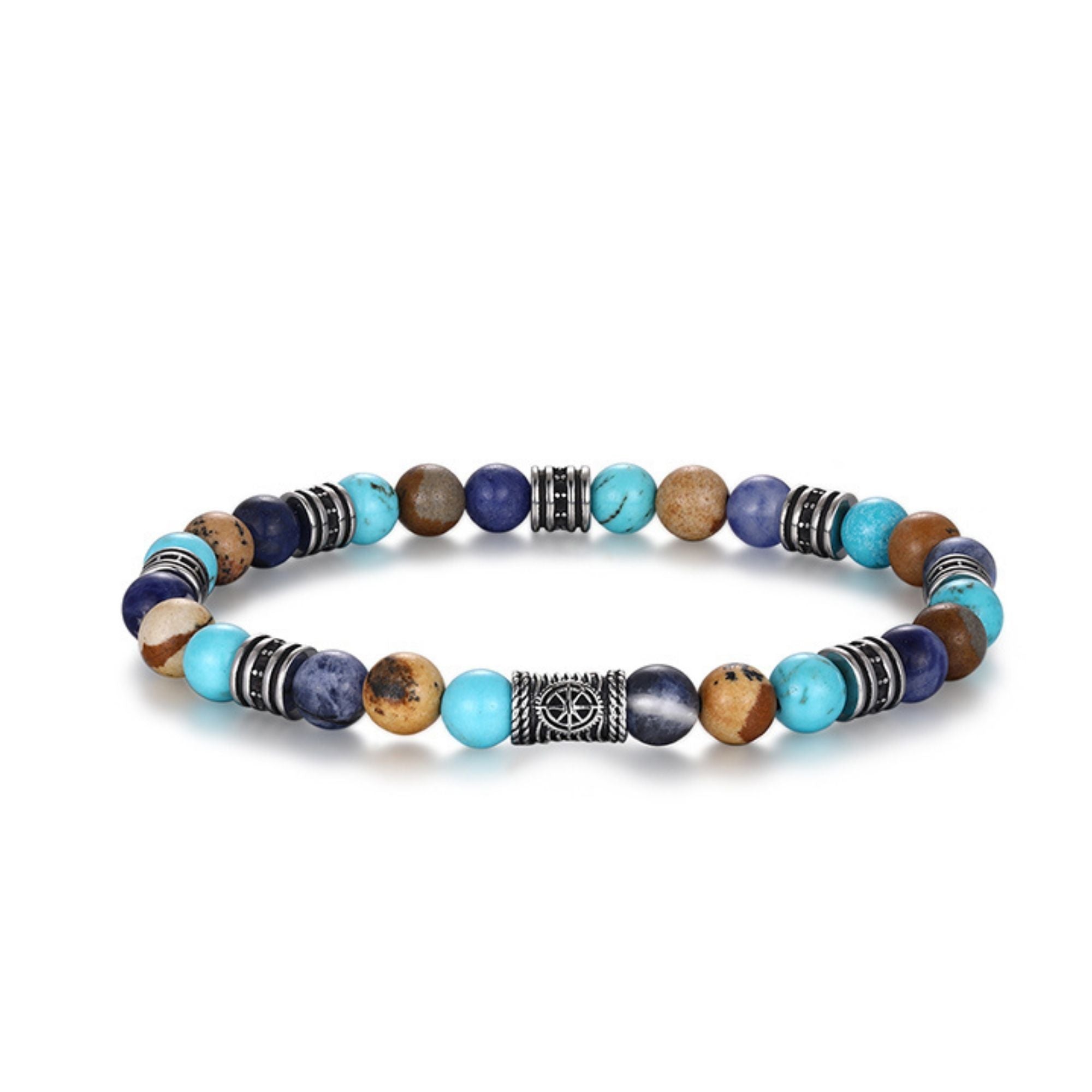 Armband Cala Varques aus Edelstahl, Picture Jasper, Turquoise & Sodalith