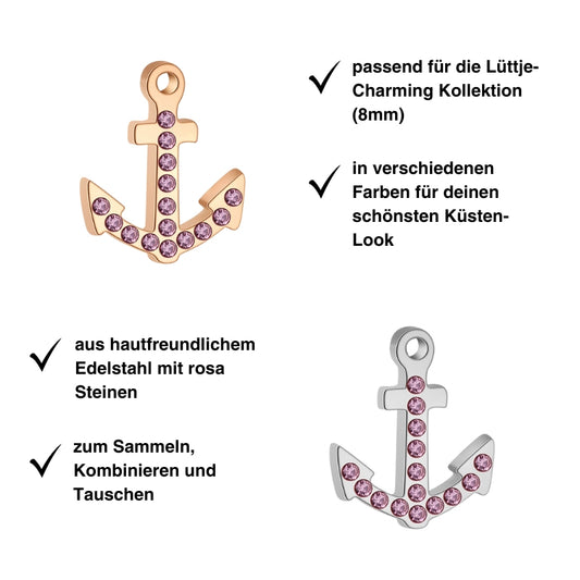 Charm Anker mit rosa Steinen (Lüttje-Charming)