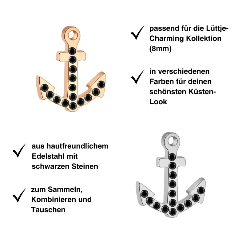 Charm Anker mit schwarzen Steinen (Lüttje-Charming)