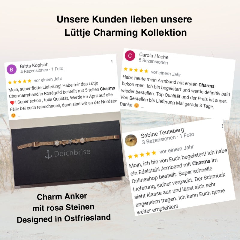 Charm Anker mit rosa Steinen (Lüttje-Charming)