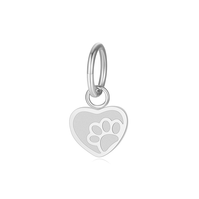 Charm & Clip Herz Pfote aus Edelstahl für Armband & Kette (Click-it)