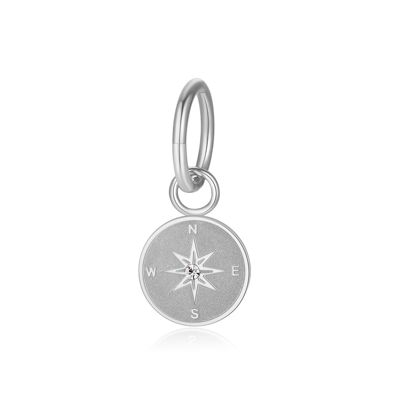 Charm & Clip Kompass (mit Stein) aus Edelstahl für Armband & Kette (Click-it)