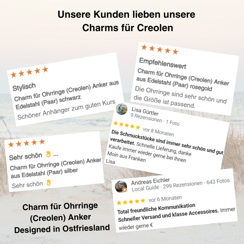 Charm für Ohrringe (Creolen) Anker aus Edelstahl (Paar)