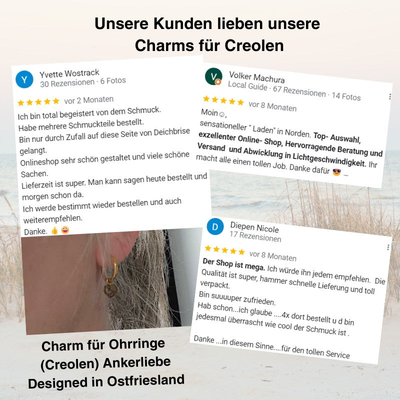 Charm für Ohrringe (Creolen) Ankerliebe aus Edelstahl (Paar)