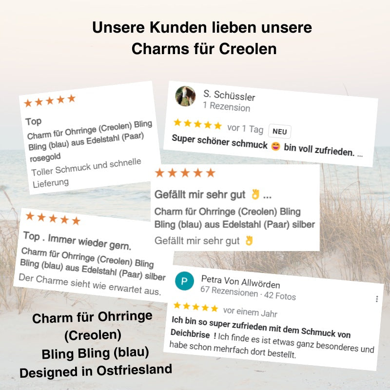 Charm für Ohrringe (Creolen) Bling Bling (blau) aus Edelstahl (Paar)