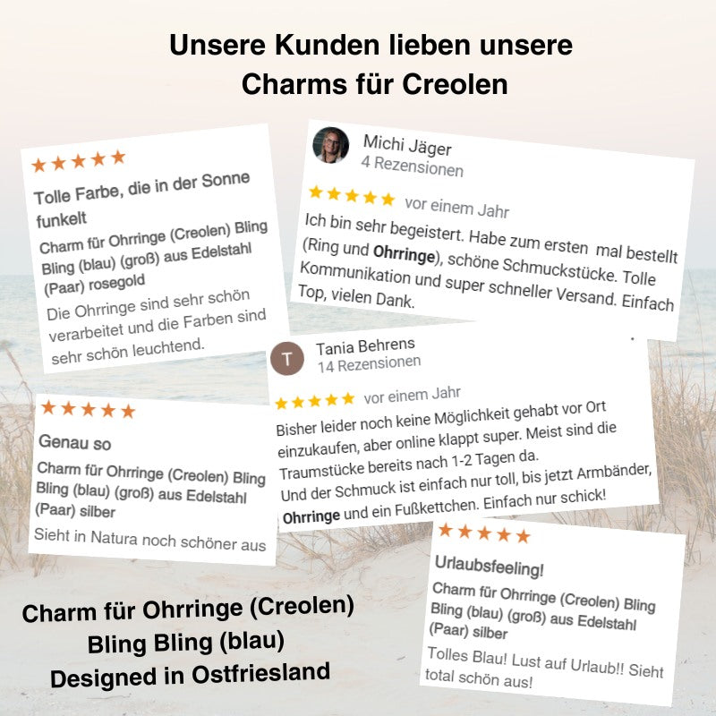 Charm für Ohrringe (Creolen) Bling Bling (blau) (groß) aus Edelstahl (Paar)