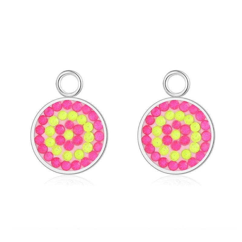 Charm für Ohrringe (Creolen) Bling Bling (neongelb-pink) (groß) aus Edelstahl (Paar)