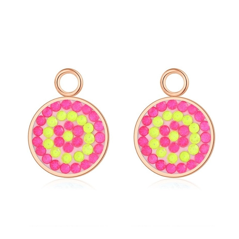 Charm für Ohrringe (Creolen) Bling Bling (neongelb-pink) (groß) aus Edelstahl (Paar)
