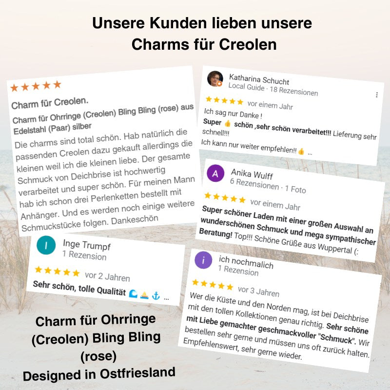 Charm für Ohrringe (Creolen) Bling Bling (rose) aus Edelstahl (Paar)