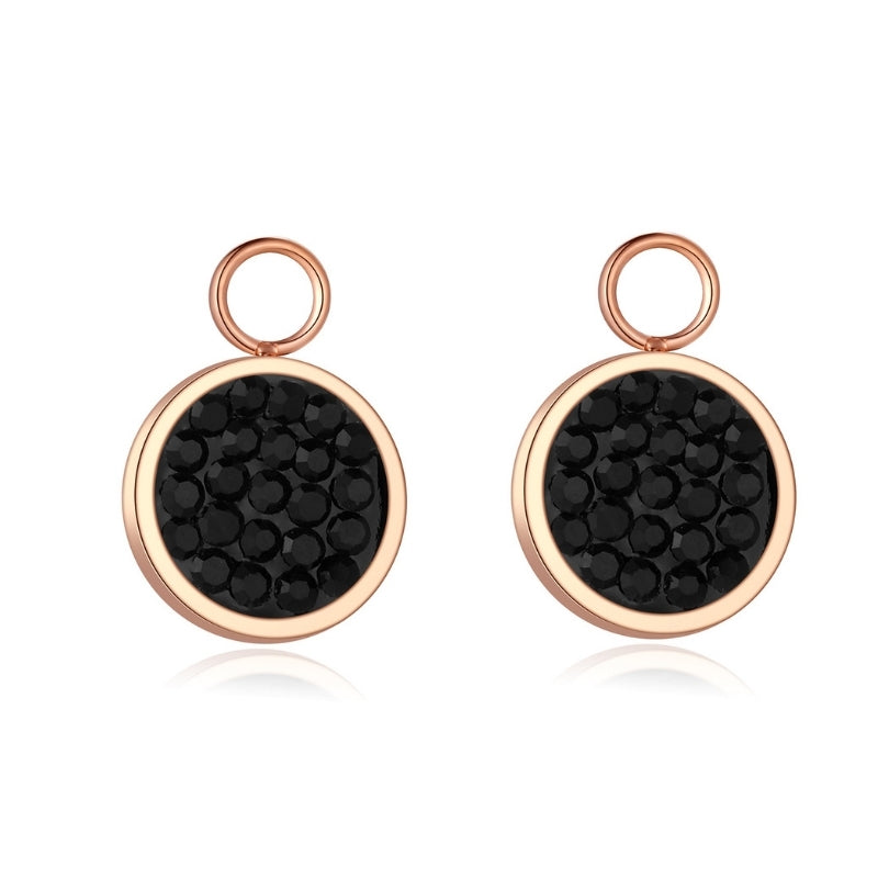 Charm für Ohrringe (Creolen) Bling Bling (schwarz) aus Edelstahl (Paar)