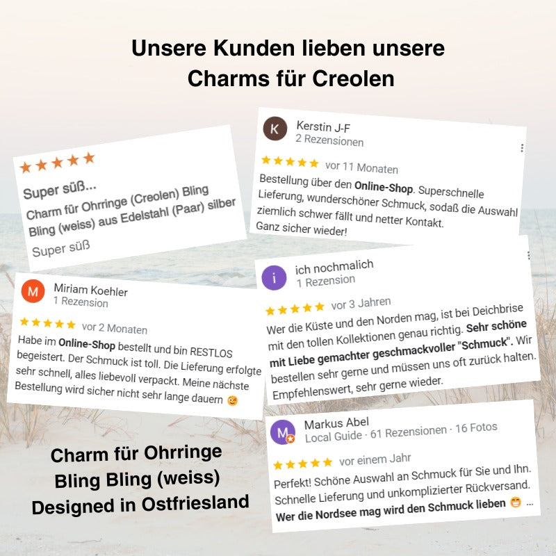 Charm für Ohrringe (Creolen) Bling Bling (weiss) aus Edelstahl (Paar)