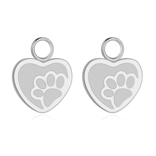 Charm für Ohrringe (Creolen) Herz-Pfote aus Edelstahl (Paar)