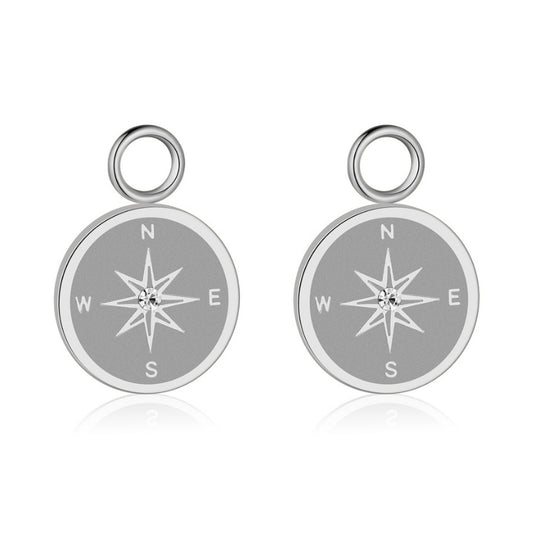 Charm für Ohrringe (Creolen) Kompass (mit Stein) aus Edelstahl (Paar)