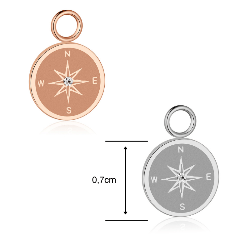 Charm für Ohrringe (Creolen) Kompass (mit Stein) aus Edelstahl (Paar)