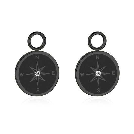 Charm für Ohrringe (Creolen) Kompass (mit Stein) aus Edelstahl (Paar)