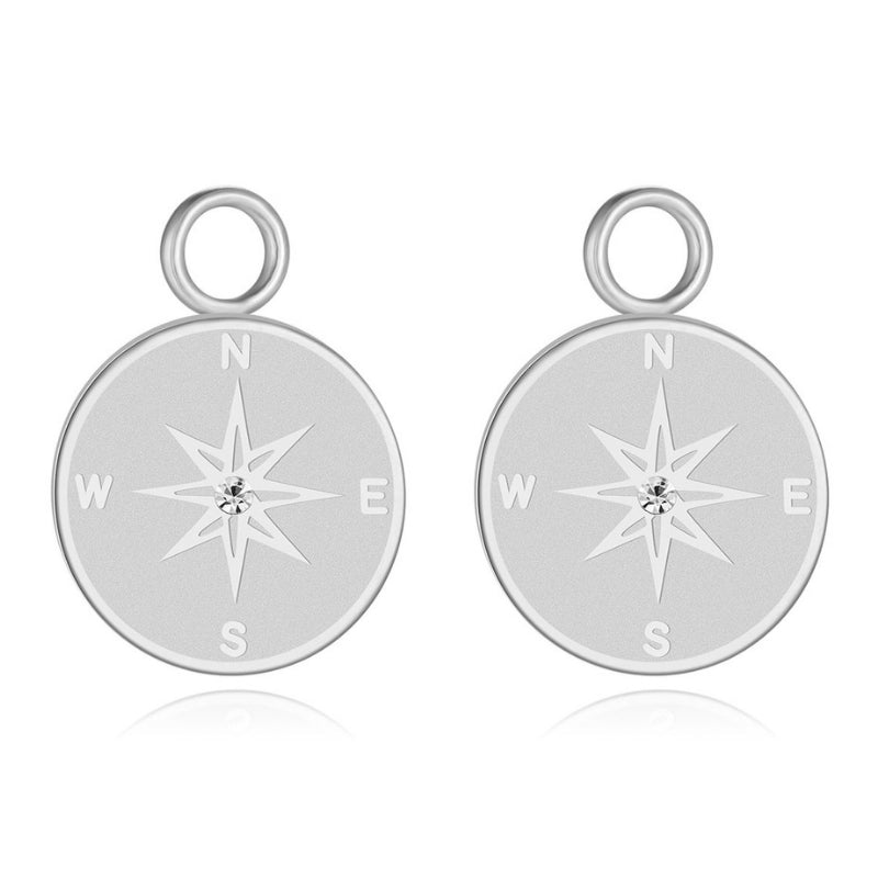 Charm für Ohrringe (Creolen) Kompass (mit Stein) (groß) aus Edelstahl (Paar)