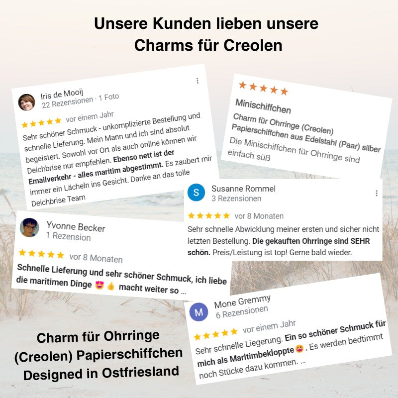 Charm für Ohrringe (Creolen) Papierschiffchen aus Edelstahl (Paar)