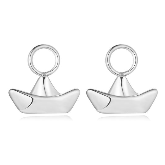 Charm für Ohrringe (Creolen) Papierschiffchen aus Edelstahl (Paar)