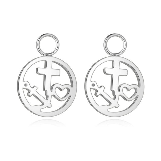 Charm für Ohrringe (Creolen) Glaube Liebe Hoffnung aus Edelstahl (Paar)