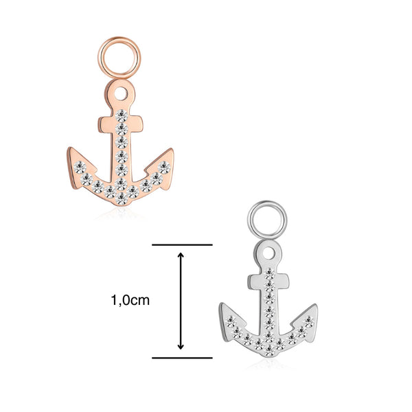 Charm für Ohrringe (Creolen) Anker (groß) aus Edelstahl mit Steinen (Paar)