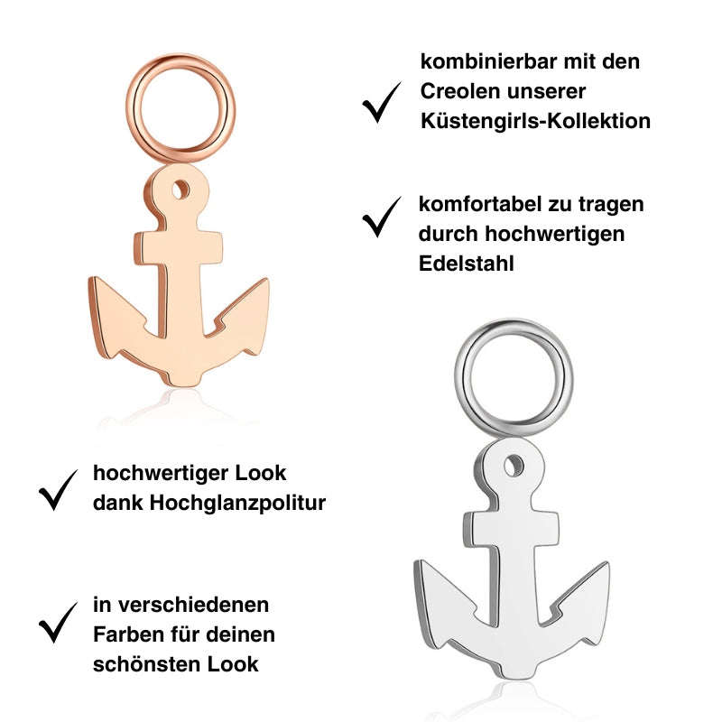 Charm für Ohrringe (Creolen) Anker groß aus Edelstahl (Paar)