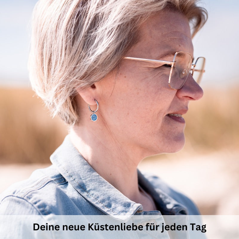 Charm für Ohrringe (Creolen) Bling Bling (blau) aus Edelstahl (Paar)