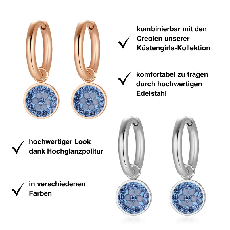 Charm für Ohrringe (Creolen) Bling Bling (blau) aus Edelstahl (Paar)