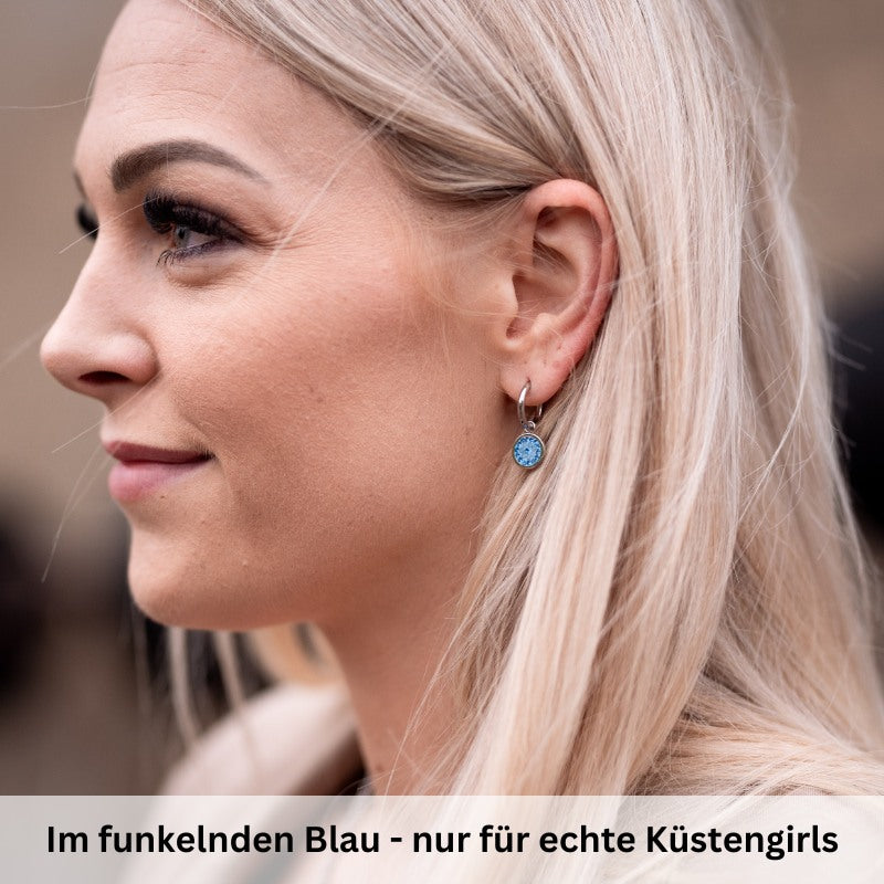 Charm für Ohrringe (Creolen) Bling Bling (blau) (groß) aus Edelstahl (Paar)