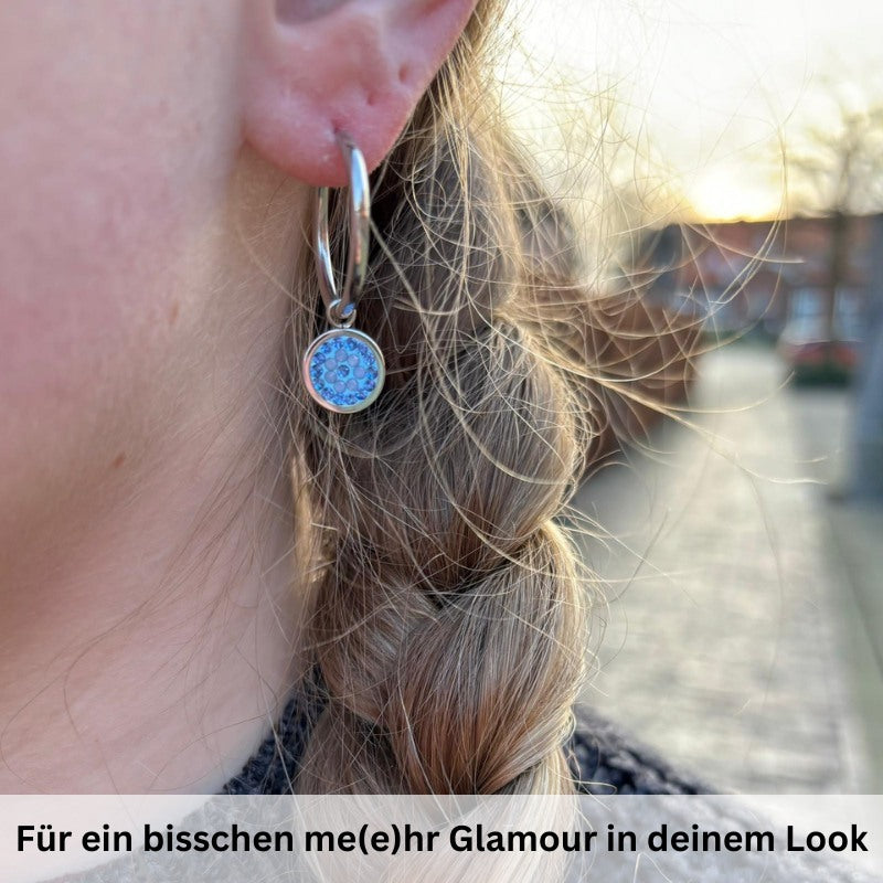 Charm für Ohrringe (Creolen) Bling Bling (blau) (groß) aus Edelstahl (Paar)