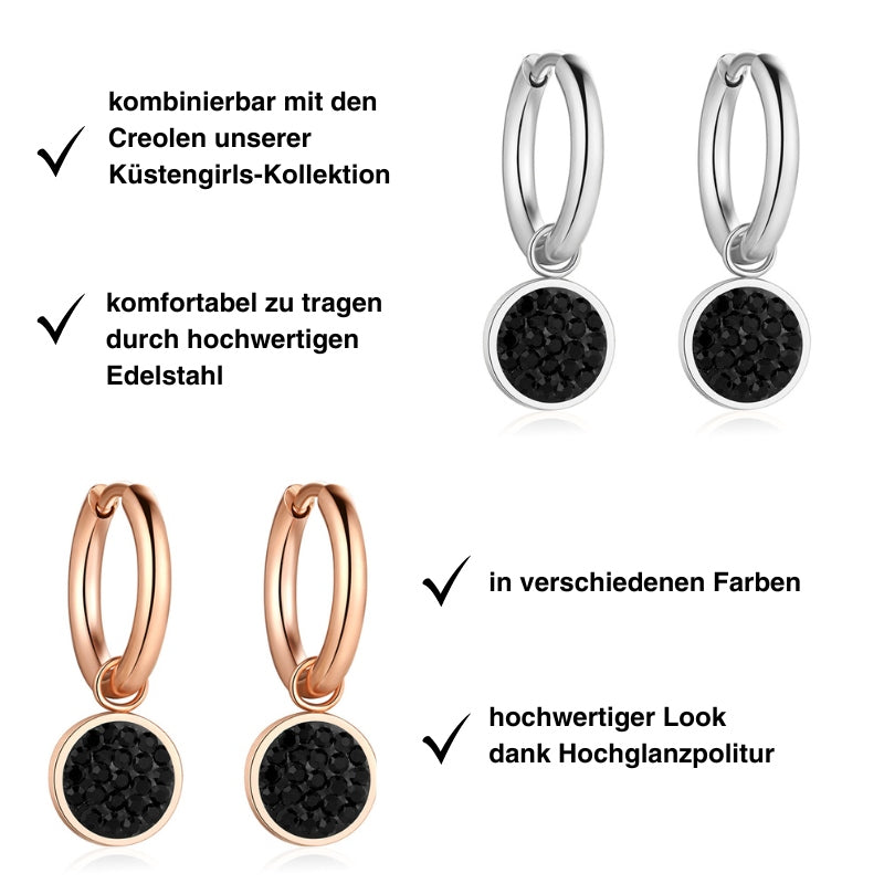 Charm für Ohrringe (Creolen) Bling Bling (schwarz) aus Edelstahl (Paar)