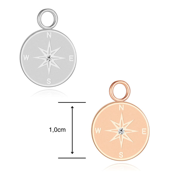 Charm für Ohrringe (Creolen) Kompass (mit Stein) (groß) aus Edelstahl (Paar)
