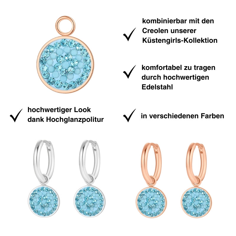 Charm für Ohrringe (Creolen) Bling Bling (türkis) (groß) aus Edelstahl (Paar)