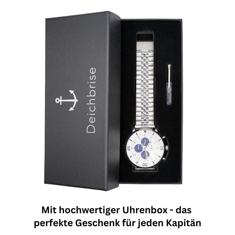 Chronograph Seegang (Herren) 45mm silber-weiß-blau