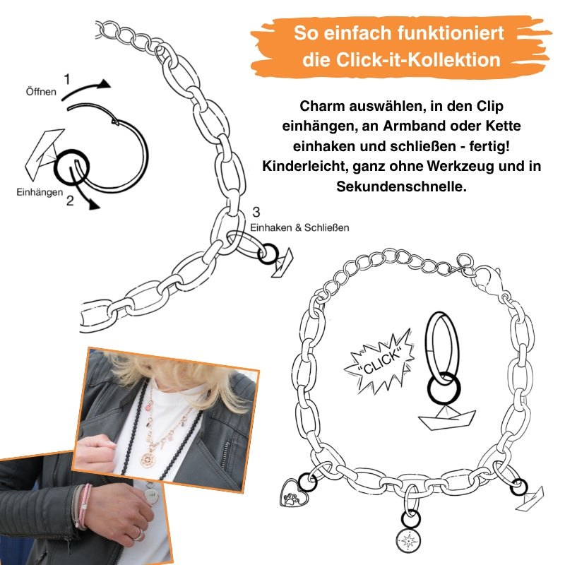 Charm & Clip Bling Bling (neongelb-pink) aus Edelstahl für Armband & Kette (Click-it)
