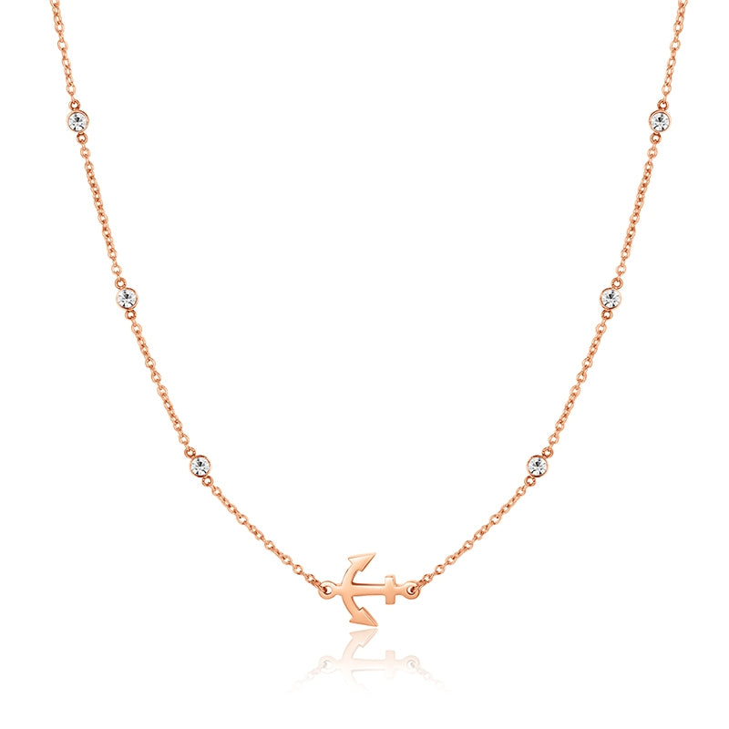 Kette aus Edelstahl Anker (mit Zirkonia-Steinen)