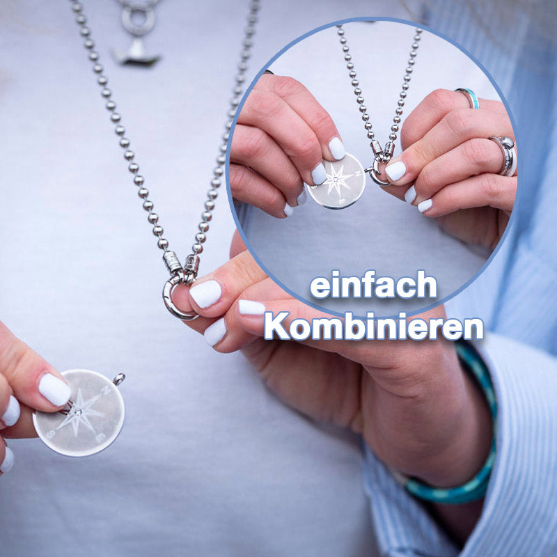 Kettenanhänger Kompass (klein) aus Edelstahl mit Stein