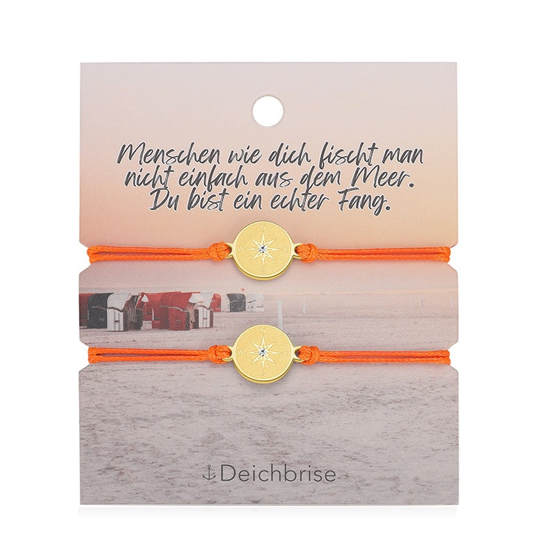 Freundschaftsarmbänder Kompass (2 Stück) aus Wachs-Seil & Edelstahl