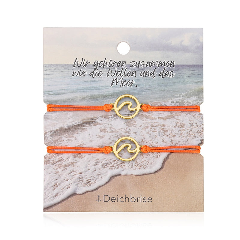 Freundschaftsarmbänder Welle (2 Stück) aus Wachs-Seil & Edelstahl