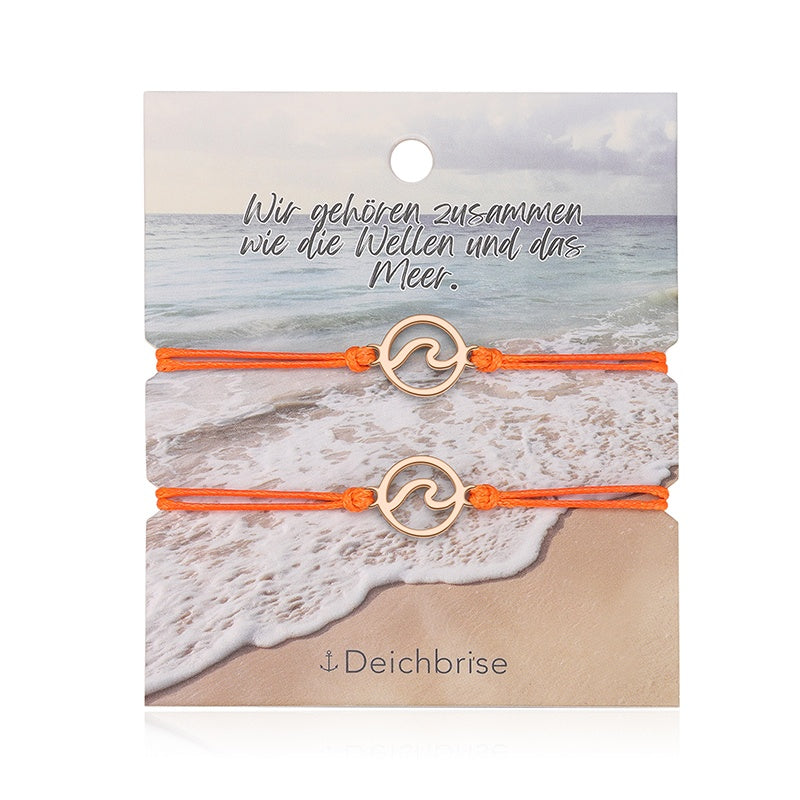 Freundschaftsarmbänder Welle (2 Stück) aus Wachs-Seil & Edelstahl