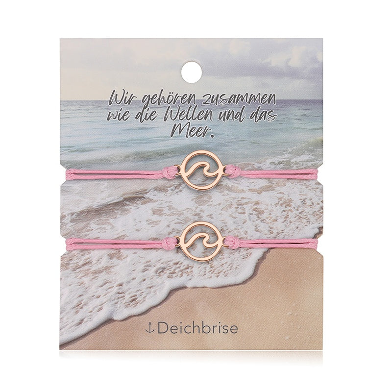 Freundschaftsarmbänder Welle (2 Stück) aus Wachs-Seil & Edelstahl