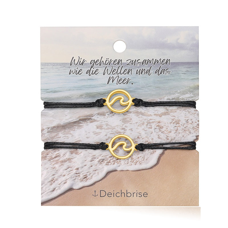 Freundschaftsarmbänder Welle (2 Stück) aus Wachs-Seil & Edelstahl